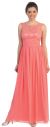 Round Neck Lace Bodice Long Formal Bridesmaid Dress in Coral
